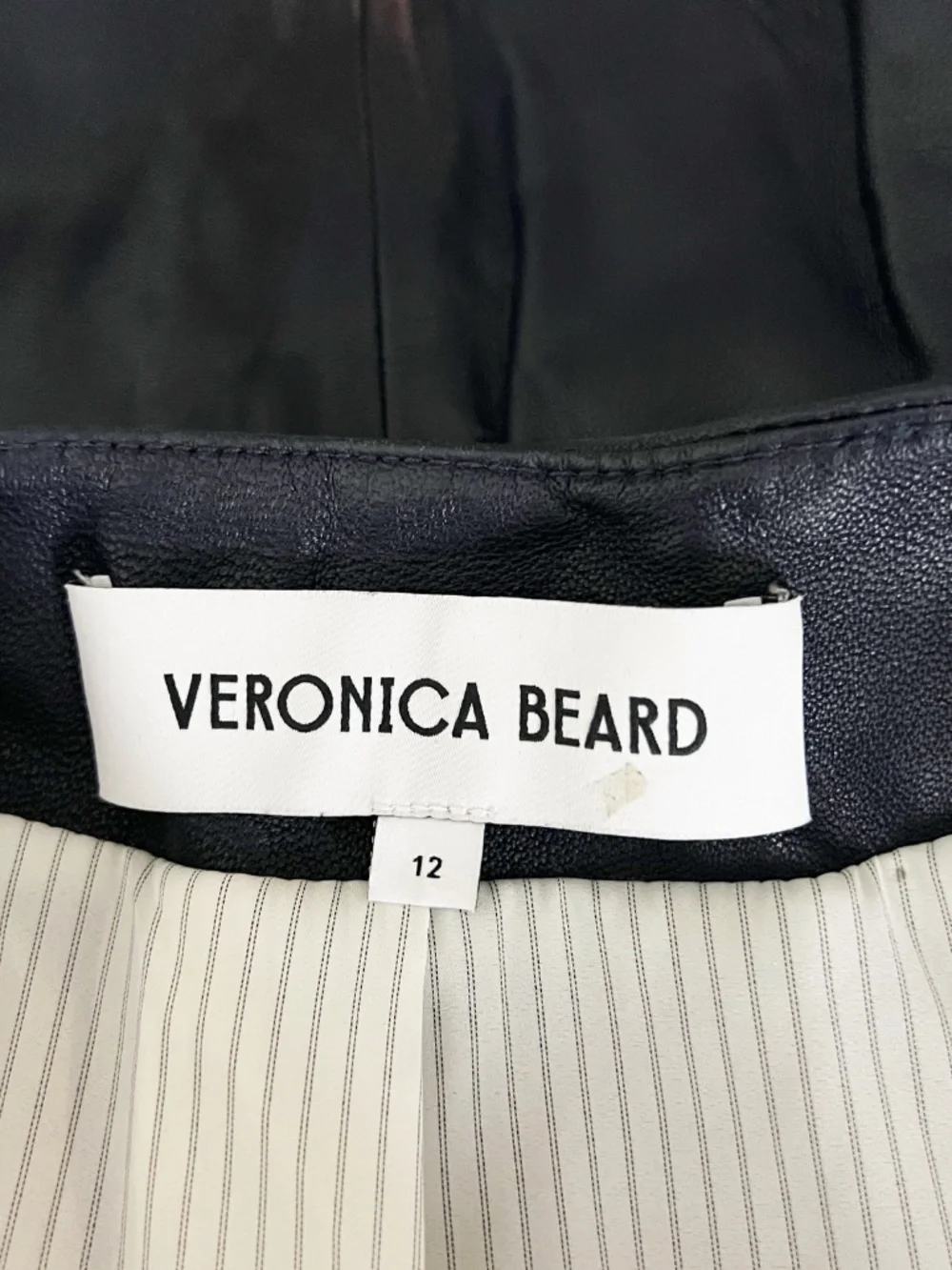 Veronica Beard Winslow Genuine Leather Double Breasted Blazer Jacket Navy Blue - Picture 2 of 4